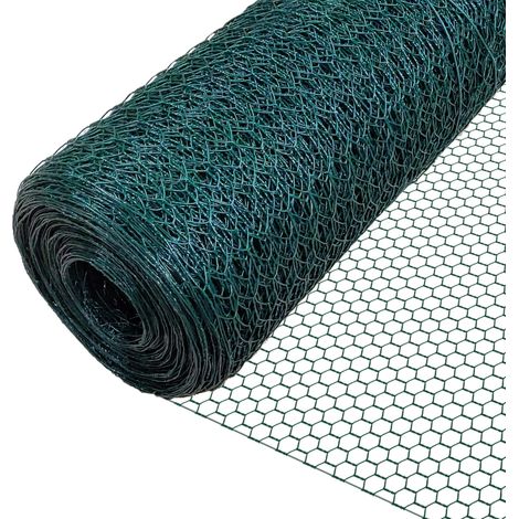 VOUNOT Chicken Wire Mesh, Metal Animal Fence, 25mm Holes, 1m x 25m, PVC Coated Green (1/5)