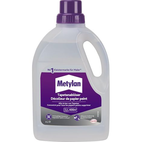 Décolleur Actif , décolle tous types de papiers peints - très concentré jusqu'à 400 m² de papiers peints décollés - bidon de 1 litre (1/5)