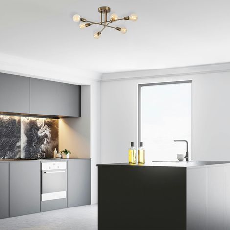 Plafonnier design doré, 6 lampes sur tiges MARATEA (1/5)