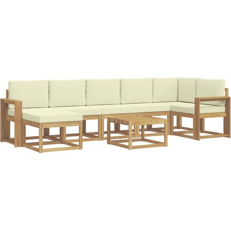 Conjunto de sofás de exterior 8 pcs Blanco y Crema Poliéster vidaXL (1/5)