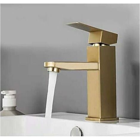006 Robinet de lavabo doré brossé (doré brossé), robinet d'évier de salle de bain, tuyaux inclus, acier inoxydable SUS 304 (1/4)