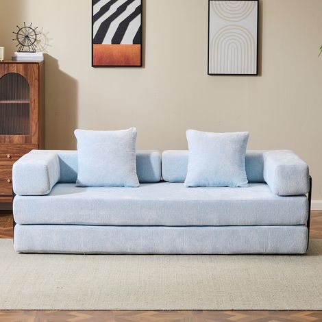 Canapé-lit compressible Chenille bleu clair,Canapé plancher pliable 3-en-1 sans assemblage nécessaire,Canapé Loveseat doux pour le salon (1/5)