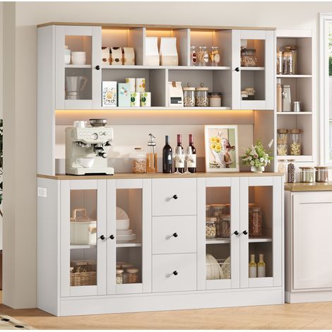 Credenza alta 150x40x173 cm in MDF bianco e naturale, LED RGB e prese - MEUBLIV (1/5)