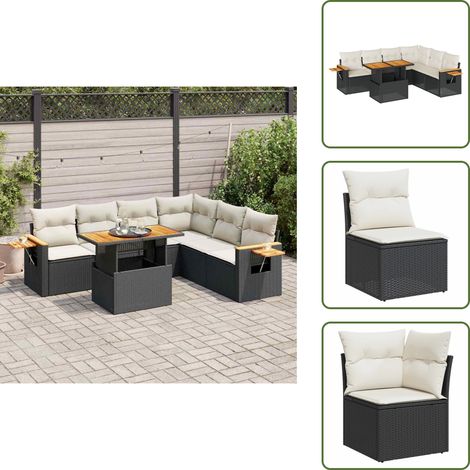 vidaXL Salon de jardin avec coussins 7 pcs noir résine tressée acacia (1/5)