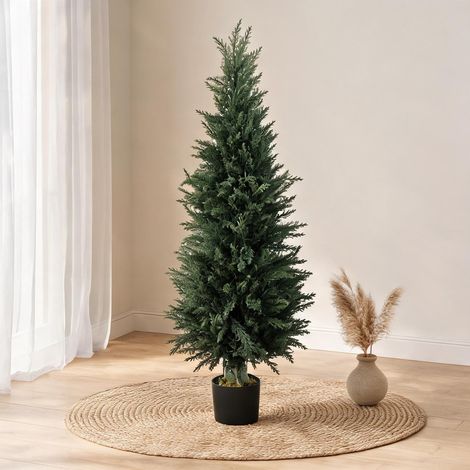 Cyprès artificiel 120 cm en pot vert intérieur extérieur (1/5)