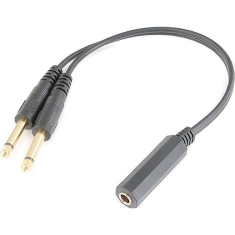 1 to 2 6.5 mm gold-plated audio adapter cable, tinned copper, 6.35 mm female to 2 x 6.35 mm male, for amplifiers, mixing consoles and monitors. (1/5)