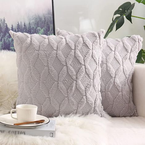 Housse de coussin double face en peluche diamant, design moderne, housse décorative avec coussin intégré gris clair 45x45cm (1/5)