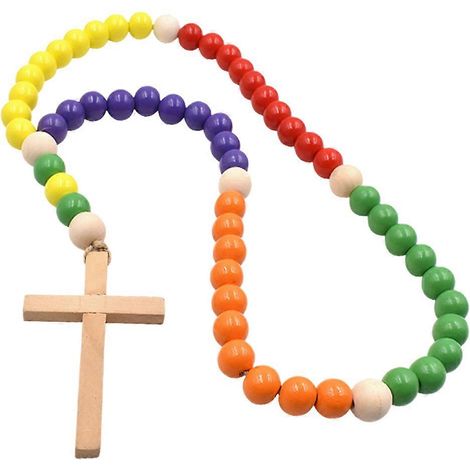 Guirlande rustique en bois perlé avec pendentif croix pour décoration de ferme (2 pièces) (1/5)