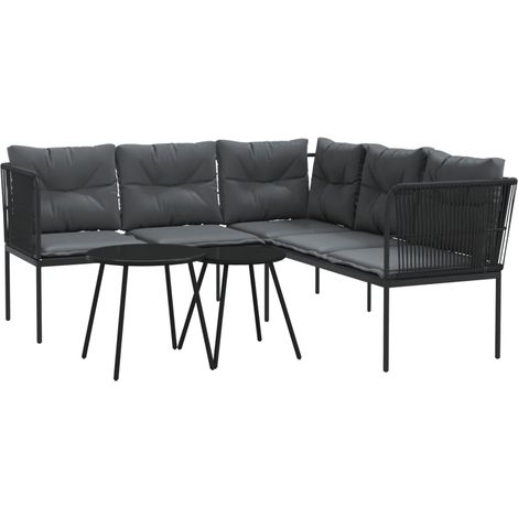 Maison Exclusive - Set Divano da Giardino con Cuscini Nero Acciaio e Textilene