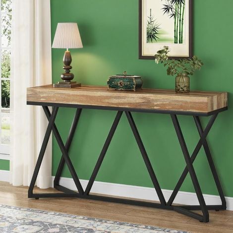 Console rustique de 140 cm en bois, idéale pour une entrée ou un salon. (1/5)