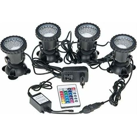 Spots sous-marins étanches multicolores RVB Télécommande incluse IP68 pour aquarium, piscine, jardin Lot de 4 lumières (1/5)