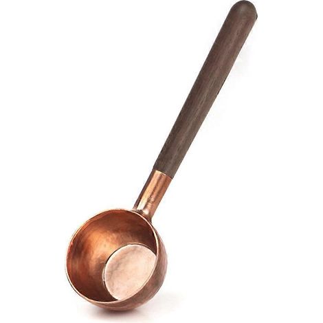Cuillère à café doseuse en bois massif et cuivre, cuillère de mesure précise pour grains de café, accessoire barista, outil de dosage élégant, manche en bois naturel, cuillère à cuillère pour cafetièr (1/5)