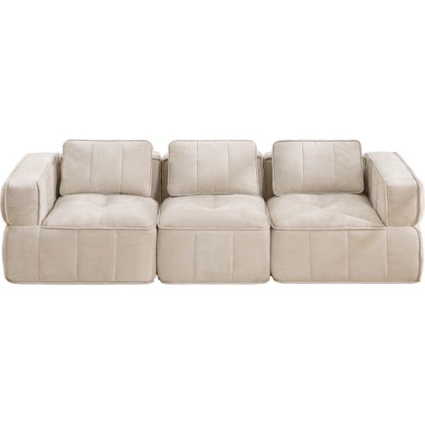 Sofá modular 3 plazas de poliéster, asiento profundo, reposabrazos anchos, base antideslizante, beige (1/5)