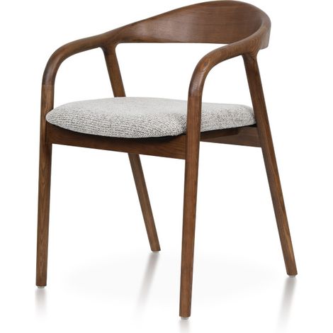 Chaise Salle à Manger Bois de Frêne et Tissu Brun avec Accoudoirs, Rembourrée (1/5)