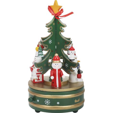 Vtizikl Boîte de musique de bricolage de Noël, arbre de Noël en bois Wind-up tournant décor de table musical Ornaments-joue nuit silencieuse (vert) (1/5)