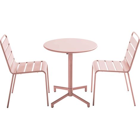 Ensemble table de jardin et 2 chaises en métal rose poudré - Palavas (1/5)