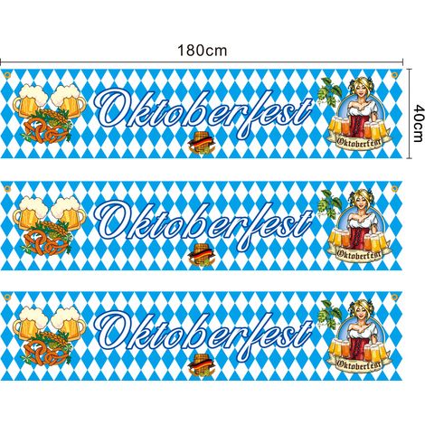 Nappe à carreaux bleus et blancs de Munich, bannière Oktoberfest à tirer, 40 x 180 cm