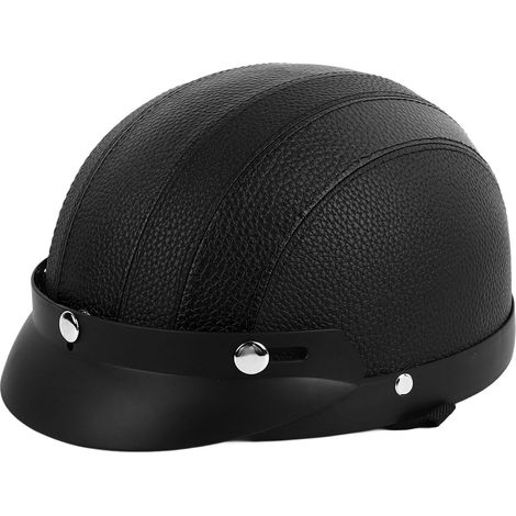 Casque moto demi-visière rétro respirant en cuir PU anti-UV, noir, modèle unisexe pour homme et femme, protection solaire et sécurité. (1/5)