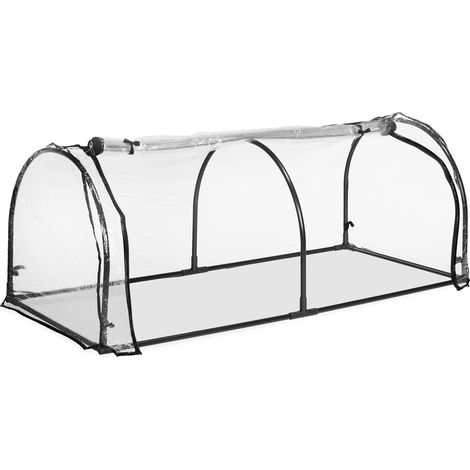 Relaxdays Invernadero Túnel Plástico, 50 x 130 x 60 cm, Vivero Cultivo, Mini Huerto con Puerta, PVC, Transparente/Negro (1/5)