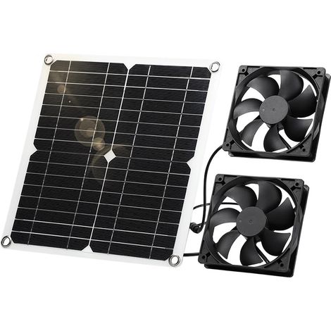 Kit de ventilador solar para exteriores con dos ventiladores de 12 W para el hogar, autocaravana, invernadero, caseta de mascotas y ático. Resistente e impermeable, 3000 RPM, 14 cm. Ventilador solar i