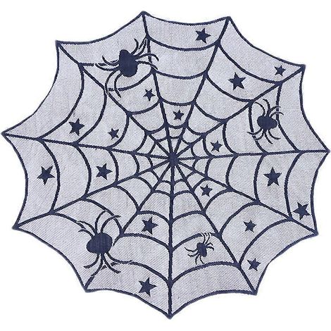Nappe ronde en dentelle tricotée, motif toile d'araignée, décoration de table pour Halloween (noire) (1/5)