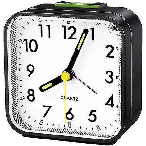 (Noir) Réveil analogique silencieux, sans tic-tac, à quartz, avec fonction snooze, veilleuse, portable, fonctionne sur piles, convient pour... (1/5)