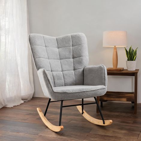 Fauteuil à bascule en tissu gris clair cadre acier et bois 120 kg (1/5)