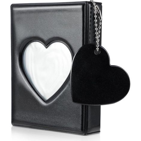 Tarjetero fotográfico de 8,5 cm – 32 ranuras para tarjetas – Mini álbum de fotos – Con recorte en forma de corazón – Con dije de corazón (1/5)