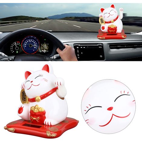 Gato Maneki-neko luminoso con energía solar para el hogar, la oficina o el restaurante. Figura decorativa blanca, símbolo de buena suerte. (1/5)