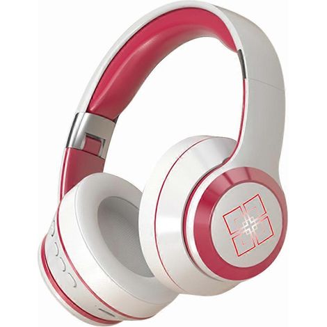 Casque audio pliable et réglable pour adolescents, blanc et rouge.