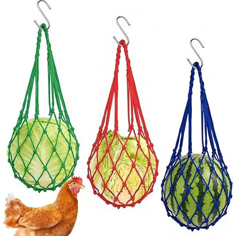 Hanging Food Nets with Hooks, Automatic Feeder for Chicken Coop, Accessories for Feeding Fruit, Chicken Coop (1/5)