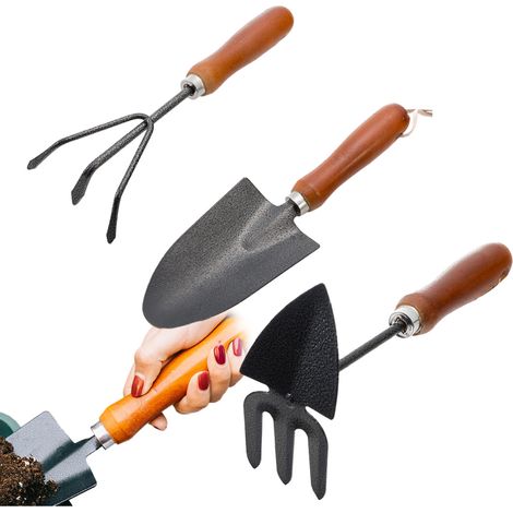 Set Outils De Jardinage - Pelle À Semis - Râteau À Sol - Houe À Plantes - Pour Bonsaï Et Succulentes - 3 Pièces