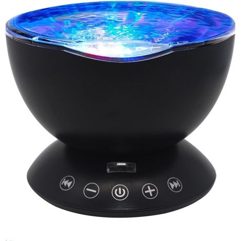 Veilleuse projecteur Ocean Waves avec lecteur de musique intégré et télécommande Mode lumière 7 couleurs pour la décoration (Noir) (1/5)