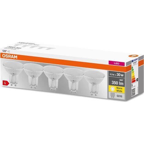 OSRAM LED BASE PAR16 50, riflettore lampade a LED in vetro per GU10 base, bianco caldo (2700K), sostituzione per le tradizionali lampade spot 50W, scatola di 5 lampade (1/3)