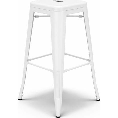 Tabouret de bar en métal blanc mat style industriel - Hauteur 76 cm