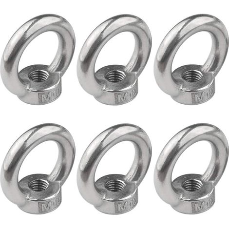 M10 Écrou à Anneau 6 Pcs 304 en Acier Inoxydable Filetage Écrou à Oeil de Levage Écrous à Œillet pour Les Accessoires de Levage (1/5)