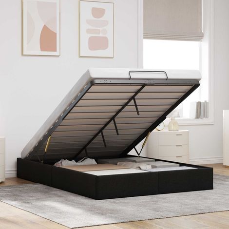 Cadre de lit coffre 2 places noir en tissu, rangement, 152 x 203 cm - PANGIVO (1/5)