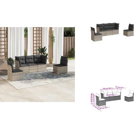 The Living Store Salon de jardin 5 pcs avec coussins gris clair résine tressée - Canapé extérieur (1/3)