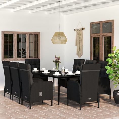 Juego de comedor de jardín 9 piezas con cojines negro vidaXL (1/5)