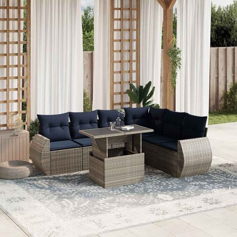 7-teiliges Gartensofa-Set mit Kissen, grau, Polyrattan (1/5)