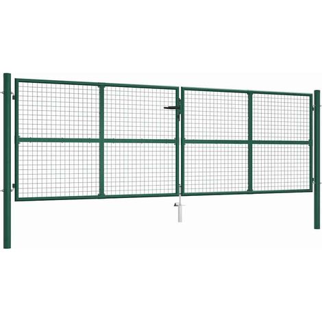 Portail de jardin en acier grillagé 400 x 125 cm vert (1/5)