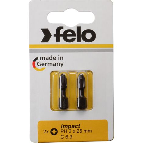 Blister 2 puntas atornillador Phillips (PH) IMPACT C6,3x25mm. PH 2  Felo 02202241