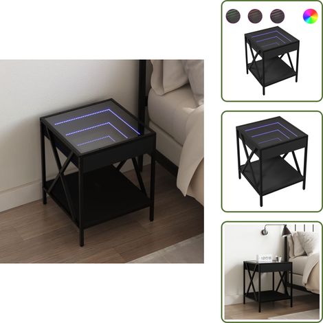 Comodino in metallo - vidaXL Comodino con LED Infinity Nero 40x40x49 cm - Comodino con piano stabile