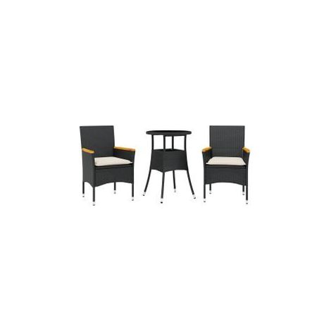 Ensemble à manger de jardin et coussins 3 pcs noir rotin verre (1/5)