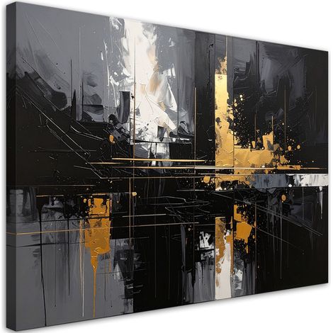 Tableaux, Abstraction moderne d'une ville en noir et or,30x20