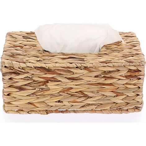 Caja rectangular para pañuelos de papel hecha de jacinto de agua tejido, marrón, 27,5 x 16,5 x 11 cm
