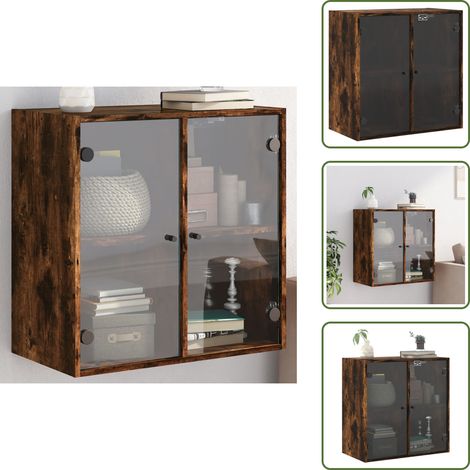 Muebles de diseño - vidaXL Mueble de pared puertas de vidrio roble ahumado 68x37x68,5 cm - Armario de almacenamiento