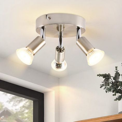 GBLY Lámpara de techo LED, 3 focos orientables, Foco de techo ajustable 350° Redondo, GU10, iluminación de techo dormitorio, salón comedor cocina, negro
