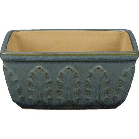 Vaso per bonsai rettangolare in gres smaltato blu-verde 12,5x8x6 cm - A36