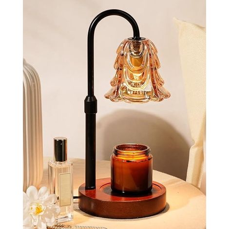 Scaldacandele piccolo con timer,forma a fiore regolabile,adatto per candele in barattolo,grazioso scaldacandele con base in legno (1/5)